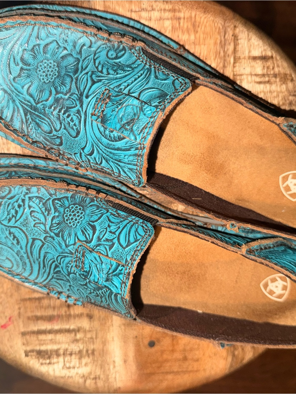 Ariat Turquoise Tooled Leather Slip-On Moccasins